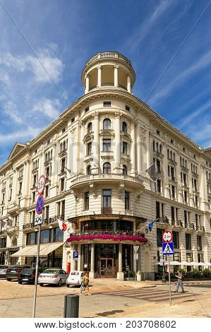 Warsaw, Poland - August 2, 2017: Architecture And People On The Street New World In Warsaw.