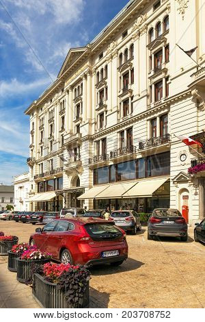 Warsaw, Poland - August 2, 2017: Architecture And People On The Street New World In Warsaw.