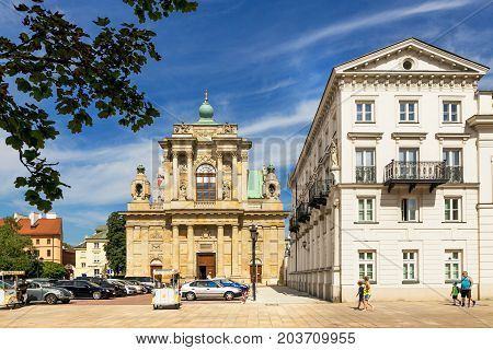 Warsaw, Poland - August 2, 2017: Architecture And People On The Street New World In Warsaw.