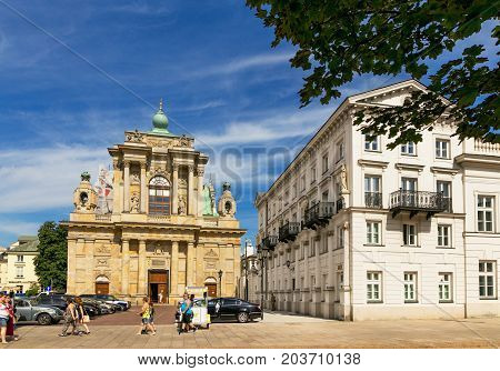 Warsaw, Poland - August 2, 2017: Architecture And People On The Street New World In Warsaw.