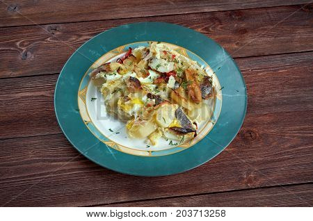 kalalaatikko - Baltic Herring Casserole.Finnish cuisine , close up meal