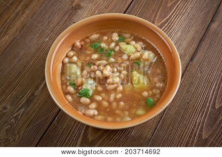 Porotos Granados - Chilean bean stew , close up  traditional meal