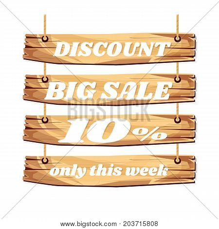 wooden sign board. sale discount 10%. Sale signboard. surface. vector. on white background