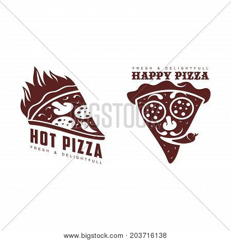 vector flat pizza slice hot icon pictogram set. Isolated illustration on a white background. Pizzaria , delivery company brand , logo ready to use design. Restaurant, cafe menu decoration object
