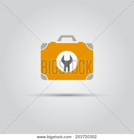 Yellow suitcase with tools on which painted a wrench isolated vector flat colored icon