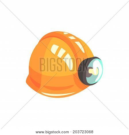 Orange miners helmet, mining industry equipment cartoon vector Illustration on a white background