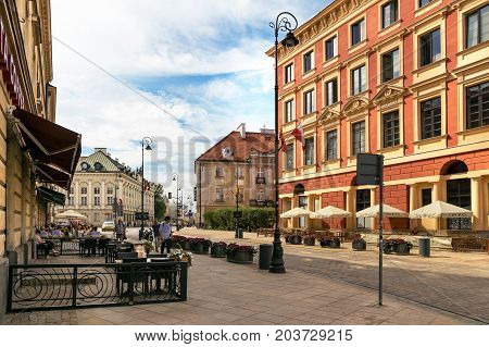 Warsaw, Poland - August 2, 2017: Architecture And People On The Street New World In Warsaw.