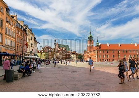 Warsaw, Poland - August 2, 2017: Architecture And People On The Street New World In Warsaw.