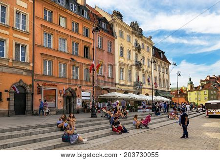 Warsaw, Poland - August 2, 2017: Architecture And People On The Street New World In Warsaw.