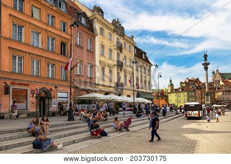 Warsaw, Poland - August 2, 2017: Architecture And People On The Street New World In Warsaw.