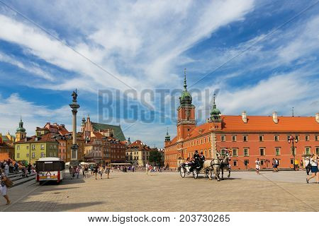 Warsaw, Poland - August 2, 2017: Architecture And People On The Street New World In Warsaw.