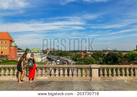 Warsaw, Poland - August 2, 2017: Architecture And People On The Street New World In Warsaw.