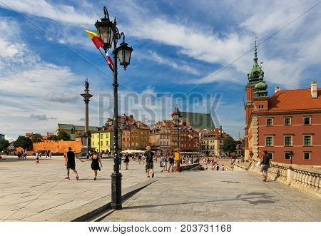 Warsaw, Poland - August 2, 2017: Architecture And People On The Street New World In Warsaw.
