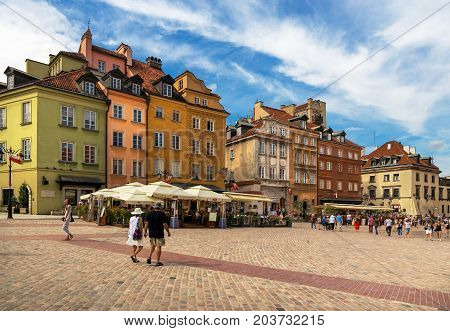Warsaw, Poland - August 2, 2017: Architecture And People On The Street New World In Warsaw.