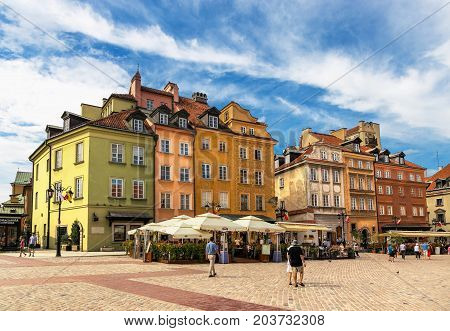 Warsaw, Poland - August 2, 2017: Architecture And People On The Street New World In Warsaw.
