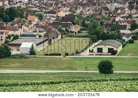 Wine region of Burgundy view of the city of Chablis wine region in central France (northern Burgundy) July 23 2017