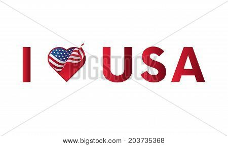 I love USA sticker slogan vector design with heart and waving flag icon.