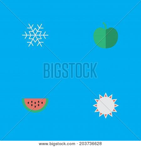 Elements Flake Of Snow, Fruit, Melon And Other Synonyms Snowflake, Hate And Sunny.  Vector Illustration Set Of Simple Gardening Icons.