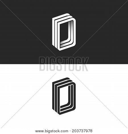 Letter D Logo Perspective Modern Typography Design Element, Monogram Isometric Shape Ddd Emblem 3D O