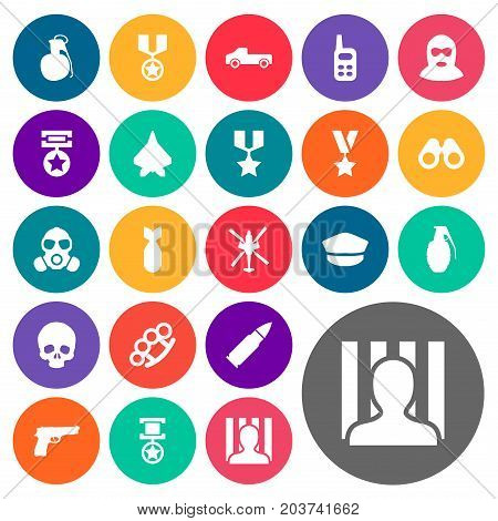 Elements Pistol, Star, Jailer And Other Synonyms Suv, Glass And Automobile.  Vector Illustration Set Of Simple Battle Icons.