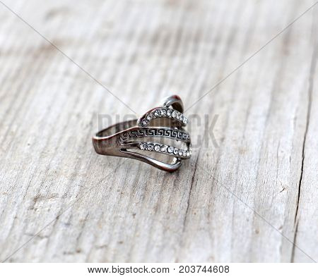 Bijoux ,used Ring With Gems On Wood Background