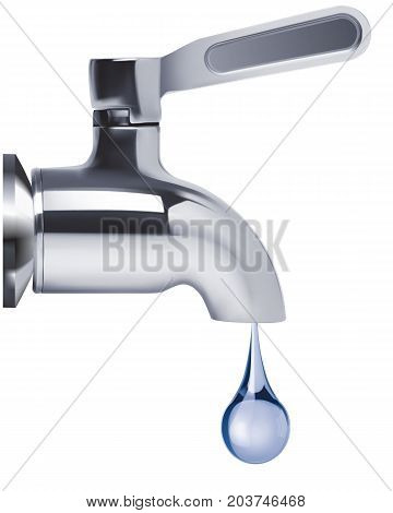Faucet and water drop isolated. Vector 3D illustration
