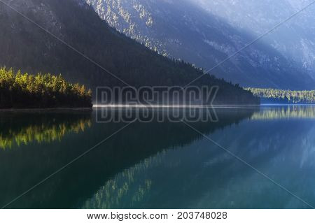 Autumn Season Theme. Detail Of Coloured Forest. Plansee, Tyrol, Austria.