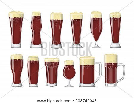 Beer glasses set. Dark beer or ale.