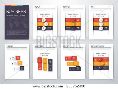 Set with infographics. Data and information visualization. Template. Stock vector. Dynamic infographics stylish geometric. element for design business invitations, gift cards, flyers and brochures