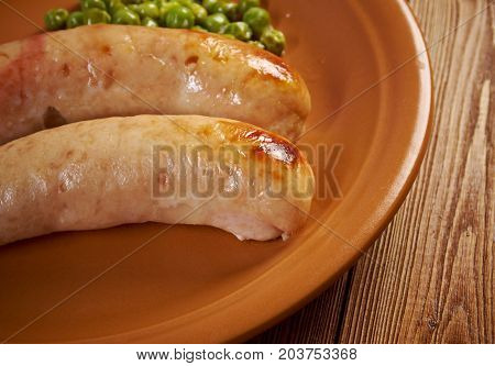 andouillettte dish.french Sausage making roasted ,  close up