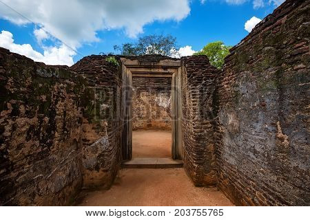 Pothgul Viharaya in Polonnaruwa ruins. Unesco world heritage on Sri Lanka.
