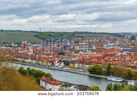 View of historical center of Wurzburg from pilgrimage church Kappele Germany