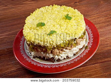 Delicious Salad with Cod Liver  , close up