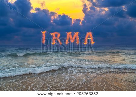 Storm clouds beach Miami sky over sea background hot tropical sunset sky over sea Hurricane Irma Key West Florida.