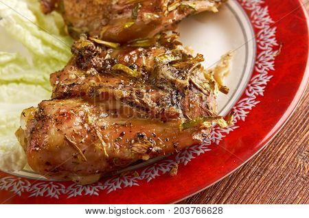 Pintade rotie - Chicken with spice , close up