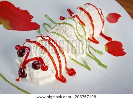 Kids Food..Fun caterpillar from ball icecream , close up