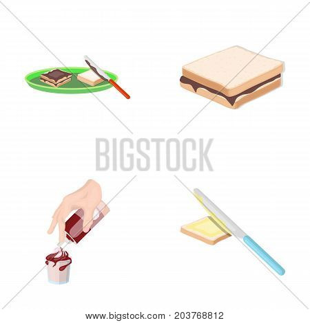 Dessert with cream, a sandwich and other food. Food set collection icons in cartoon style vector symbol stock illustration .