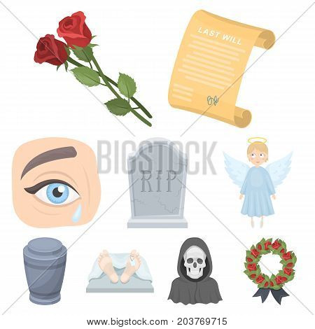 Funeral ceremony, cemetery, coffins, priest.Funeral ceremony icon in set collection on cartoon style vector symbol stock web illustration.