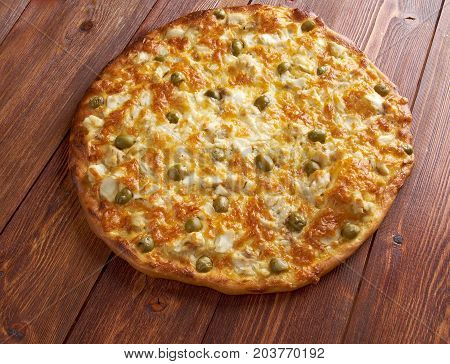 homemade pizza with rockfish . Close up