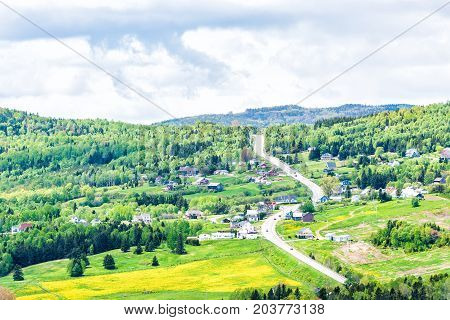 Les Eboulements, Charlevoix, Quebec, Canada Cityscape Or Skyline With Main Highway Steep Curvy Road