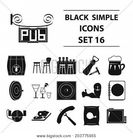 Cafe, party, alcohol, counter, food and other attributes of the pub.Pab set collection icons in black style vector symbol stock illustration .