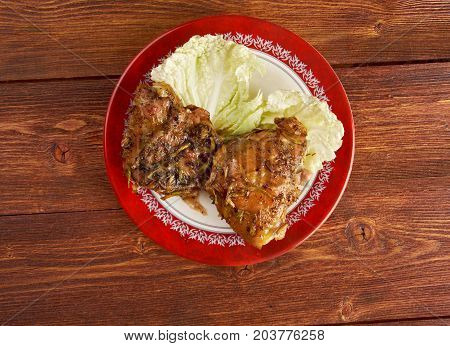 Pintade rotie - Chicken with spice , close up meal