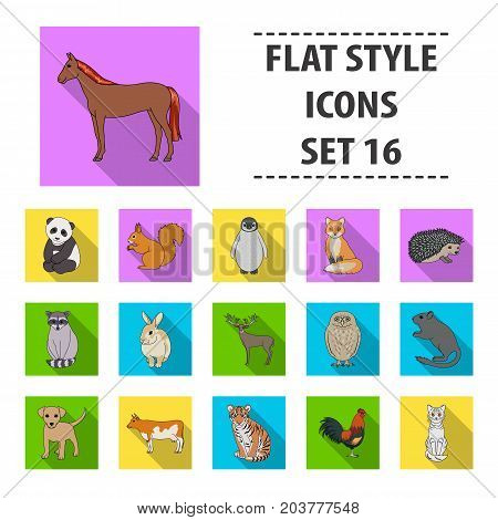 Deer, tiger, cow, cat, rooster, owl and other animal species.Animals set collection icons in flat style vector symbol stock illustration .