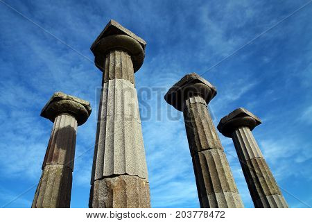 Athena Temple columns in Behram (Assos), Canakkale, Turkey