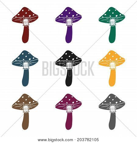 Amanita icon in black style isolated on white background. Mushroom symbol vector illustration.