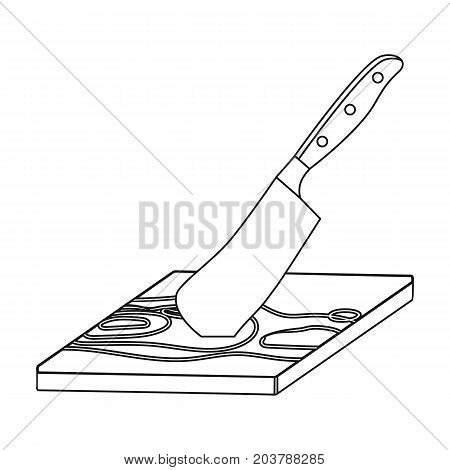 Board and cleaver for food processing. Food and cooking single icon in outline style vector symbol stock illustration .
