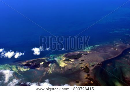 image took from airplane of sand bar out site Florida state