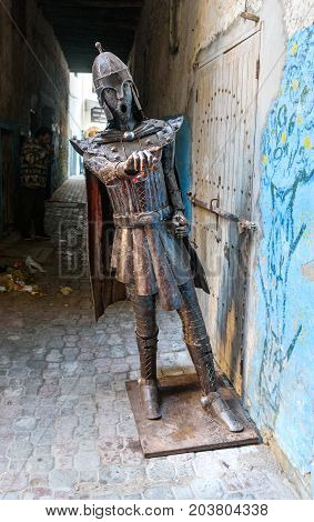 Iron Man Of Medieval Knight In Medina Of Essaouira. Morocco