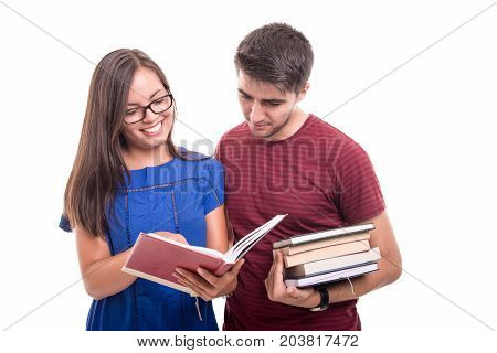 Young Student Couple Studying Together Holding Books