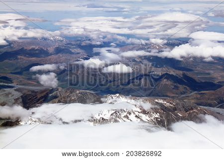 Aerial view of New Zealand mountains South Island. Photo is taken from airplane heading from Sydney to Christchurch.